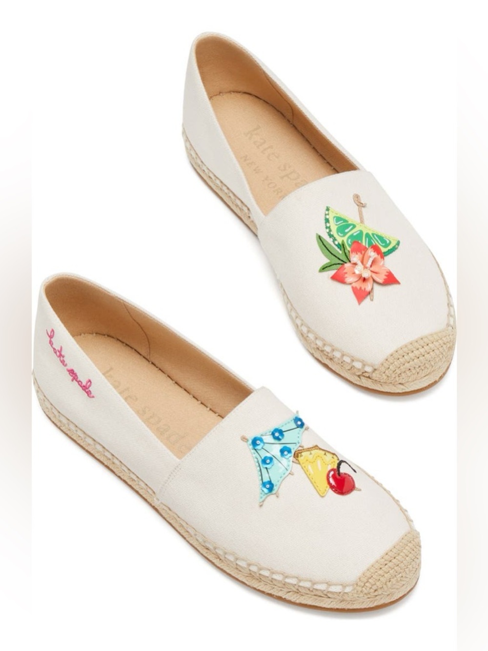 Brand New Kate Spade White Canvas Shoes with Tropical Embroidery